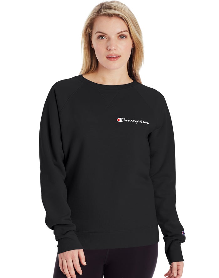 Champion Powerblend Fleece Classic Crew Script Logo - Naisten Mustat Collegepaita - Suomi 9650837-HR